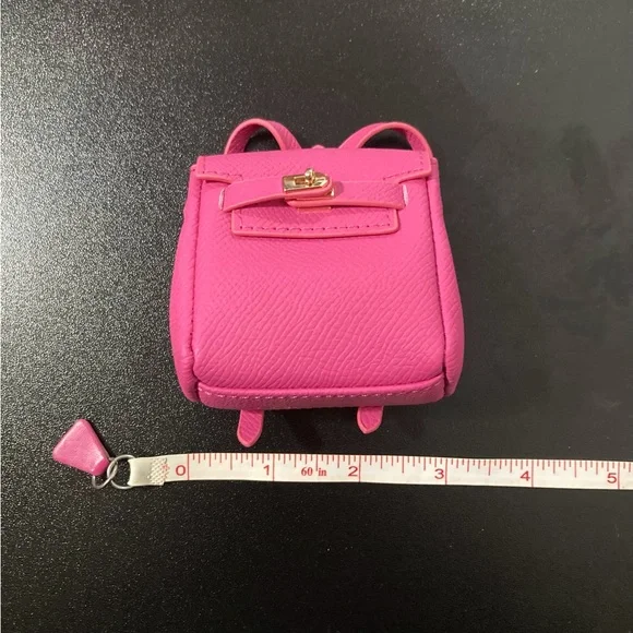 Mini Hot Pink with Gold Hardware Turnlock Backpack Bag Charm Keychain Two Strap - Picture 4 of 6